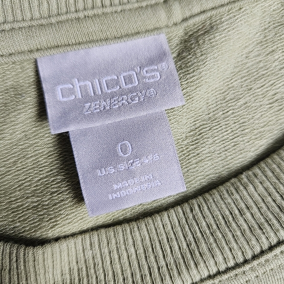 Chico's Zenergy Beaded Paisley Rib-Trim Olive Tunic Size 4/6 - Picture 5 of 9